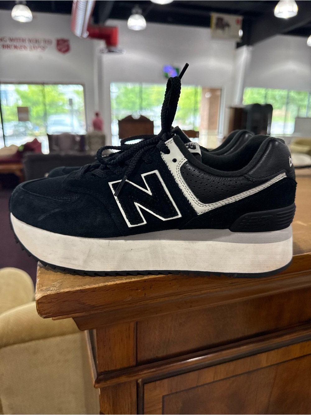 New Balance Women’s Black and Cream Platform 574-Style Sneakers - Picture 6 of 6